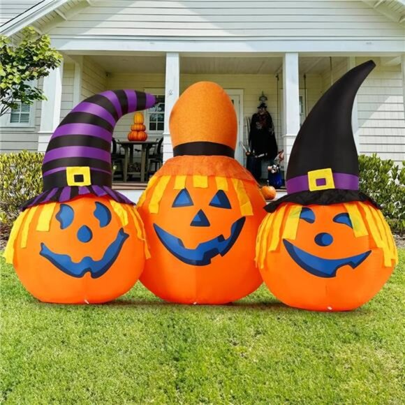 6.5 FT Halloween Inflatables Outdoor Pumpkin Combo with Wizard hat Blow - Picture 5 of 7